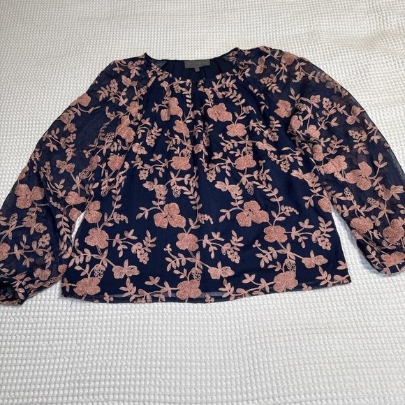 Sundays in Brooklyn Tops - Sunday in Brookly Navy Blouse with Blush Floral Embroidery